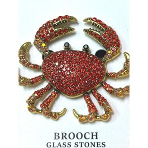 Red Rhinestone Crab Brooch Pin Nautical Ocean Sea Life Jewelry‎ NWOT 2x2.5